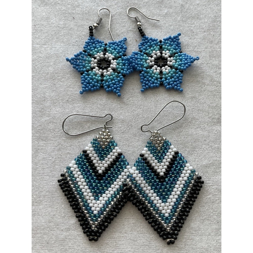 Lot Of 2 Pairs handmade seed bead dangle earrings Vintage Estate Jewelry